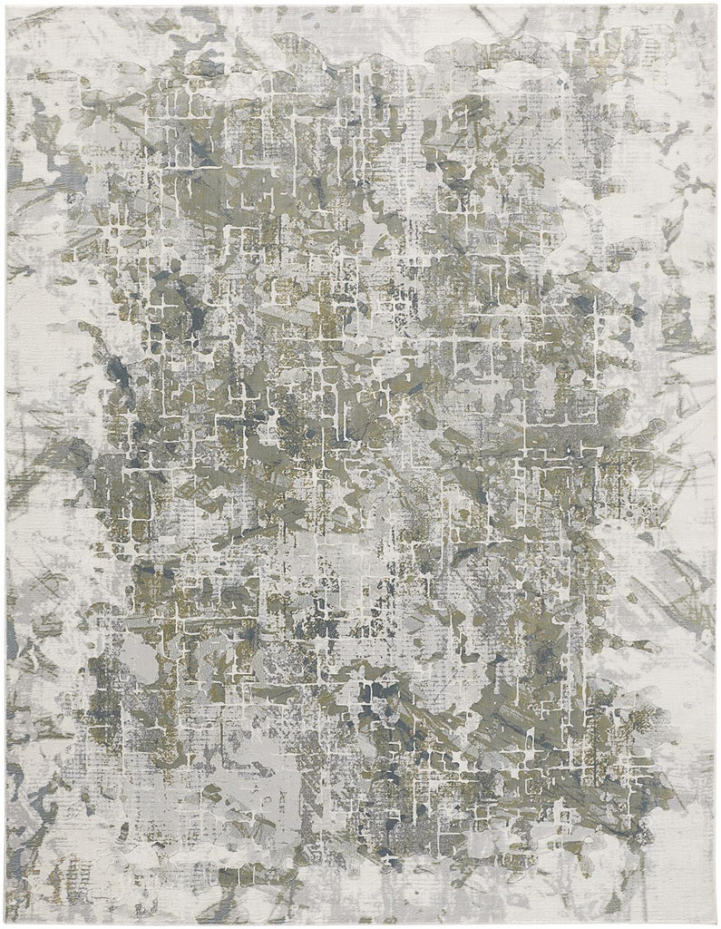 Atwell Transitional Abstract Green Gray Ivory Area Rug (8' x 10')