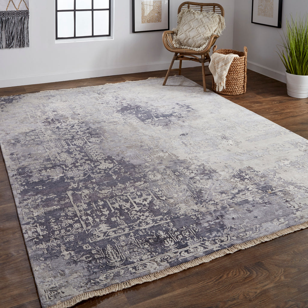 Brynn Transitional Distressed Gray Ivory Silver Area Rug (11'6" x 15')