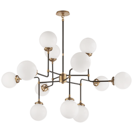 Bistro Medium Chandelier, Hand-Rubbed Antique Brass with White Glass