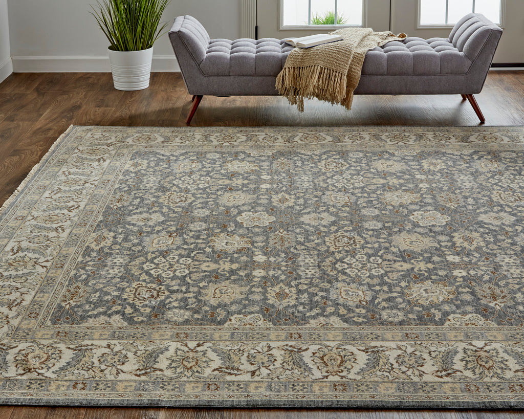 Zander Transitional Oriental Gray Taupe Ivory Area Rug (9'6" x 13'6")