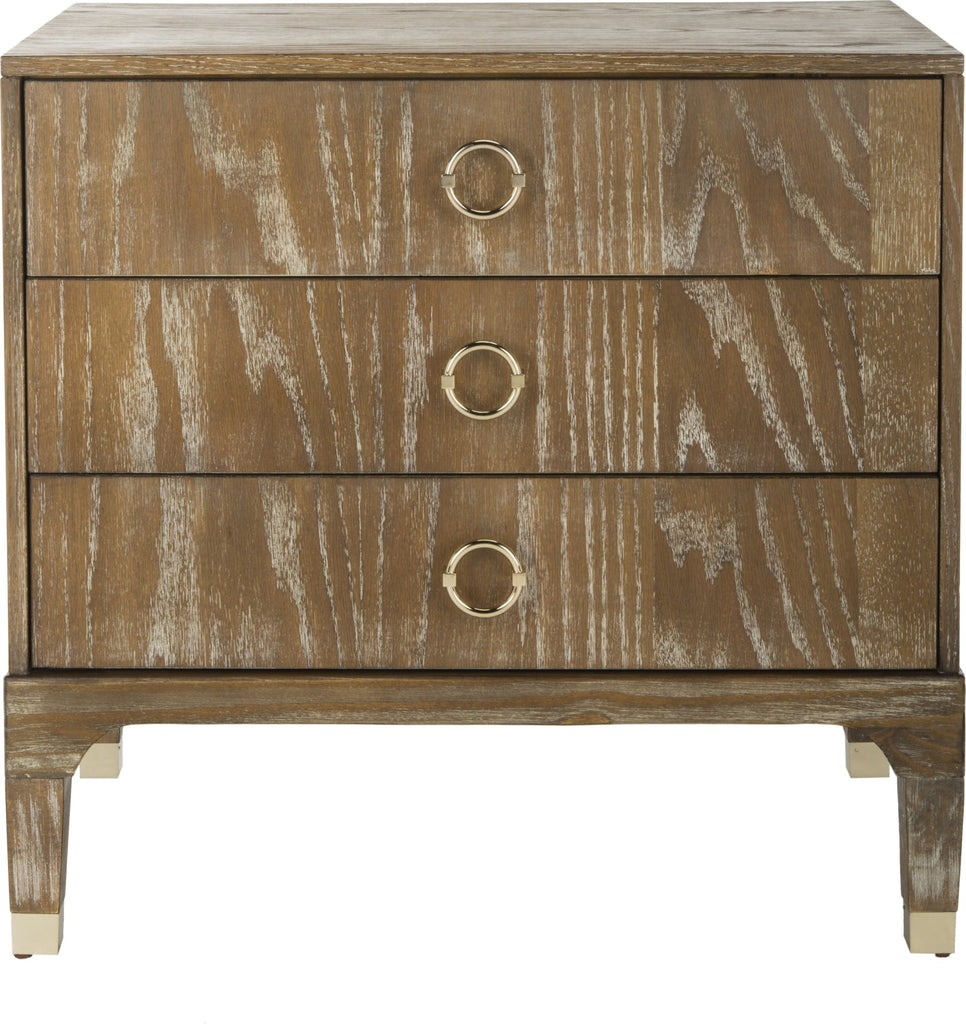 Lorna 3 Drawer Contemporary Night Stand, Rustic Oak