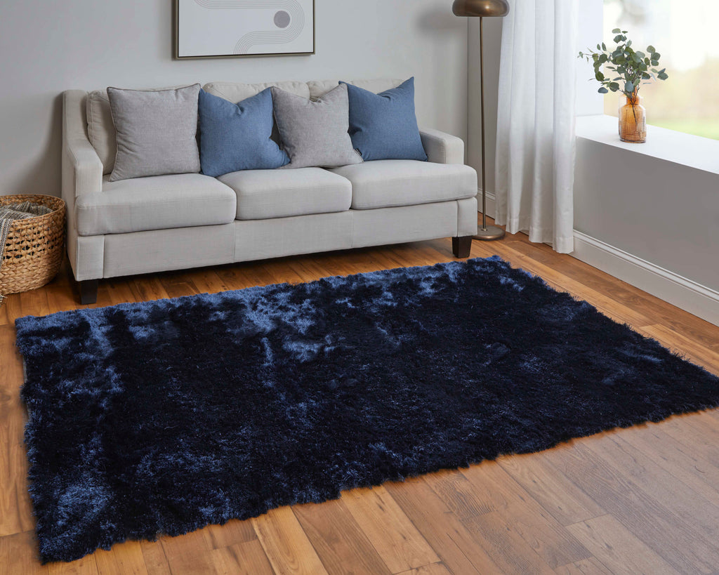 Indochine Modern Solid Blue Black Area Rug (4'9" x 7'6" / Pattern 2)