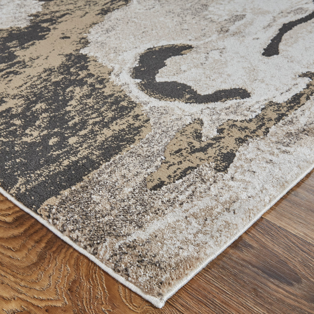 Vancouver Modern Abstract Ivory Brown Taupe Area Rug (6'7" x 9'6")