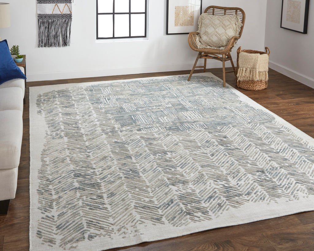 Elias Modern Abstract Green Blue Ivory Area Rug (8' x 10')