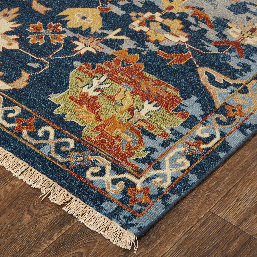 Leylan Transitional Floral Botanical Blue Orange Red Area Rug (9'6" x 13'6")