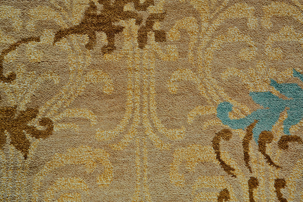 Qing Transitional Floral Botanical Tan Brown Blue Area Rug (4' x 6')