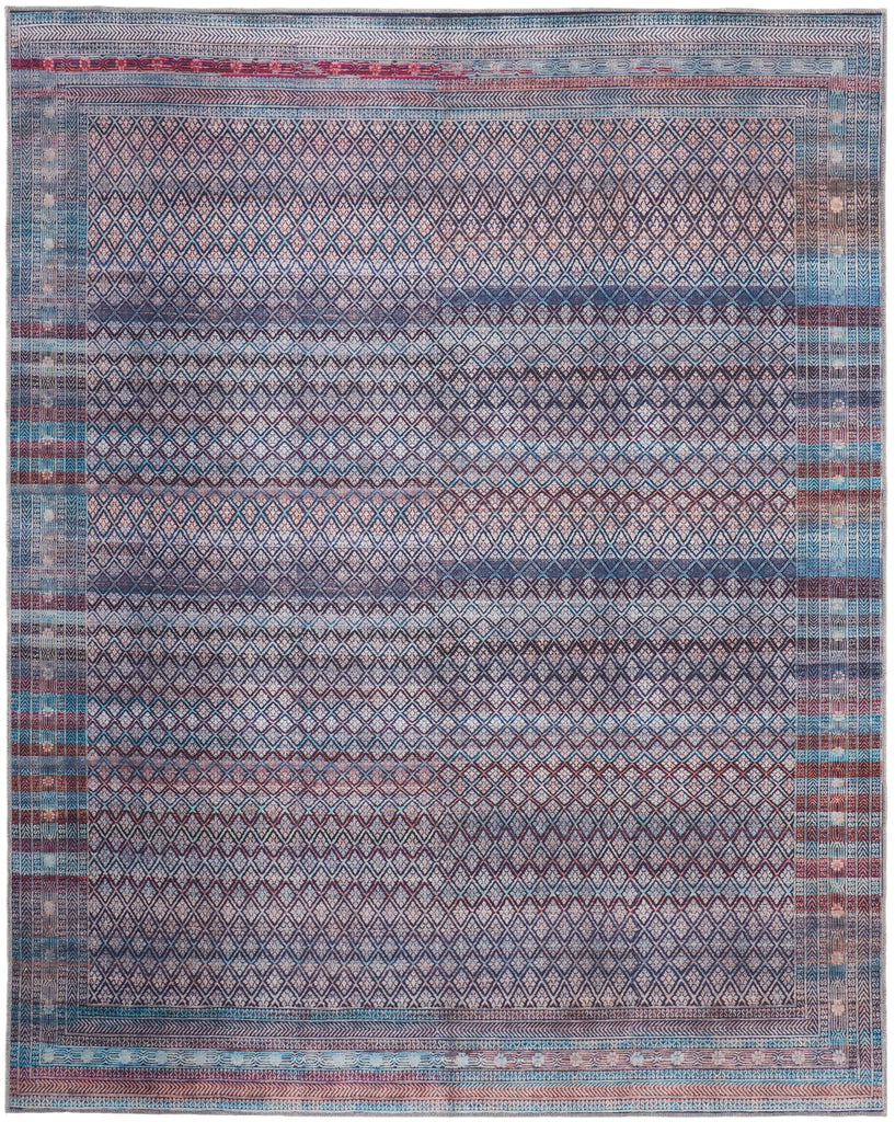 Voss Transitional Distressed Blue Tan Pink Area Rug (8'10" x 12')