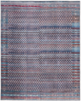 Voss Transitional Distressed Blue Tan Pink Area Rug (2'7" x 8')