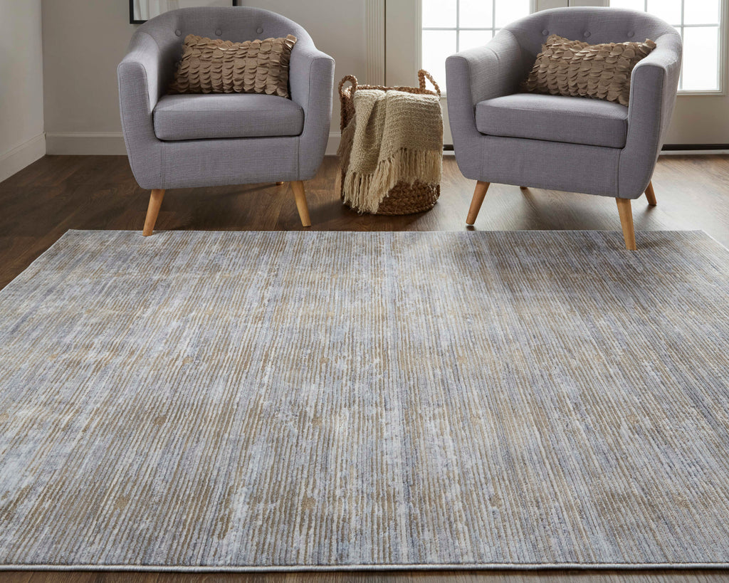 Laina Transitional Distressed Taupe Silver Tan Area Rug (9'8" x 12'8")