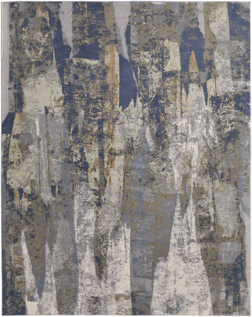 Clio Modern Abstract Blue Gray Tan Area Rug (5' x 7'6")