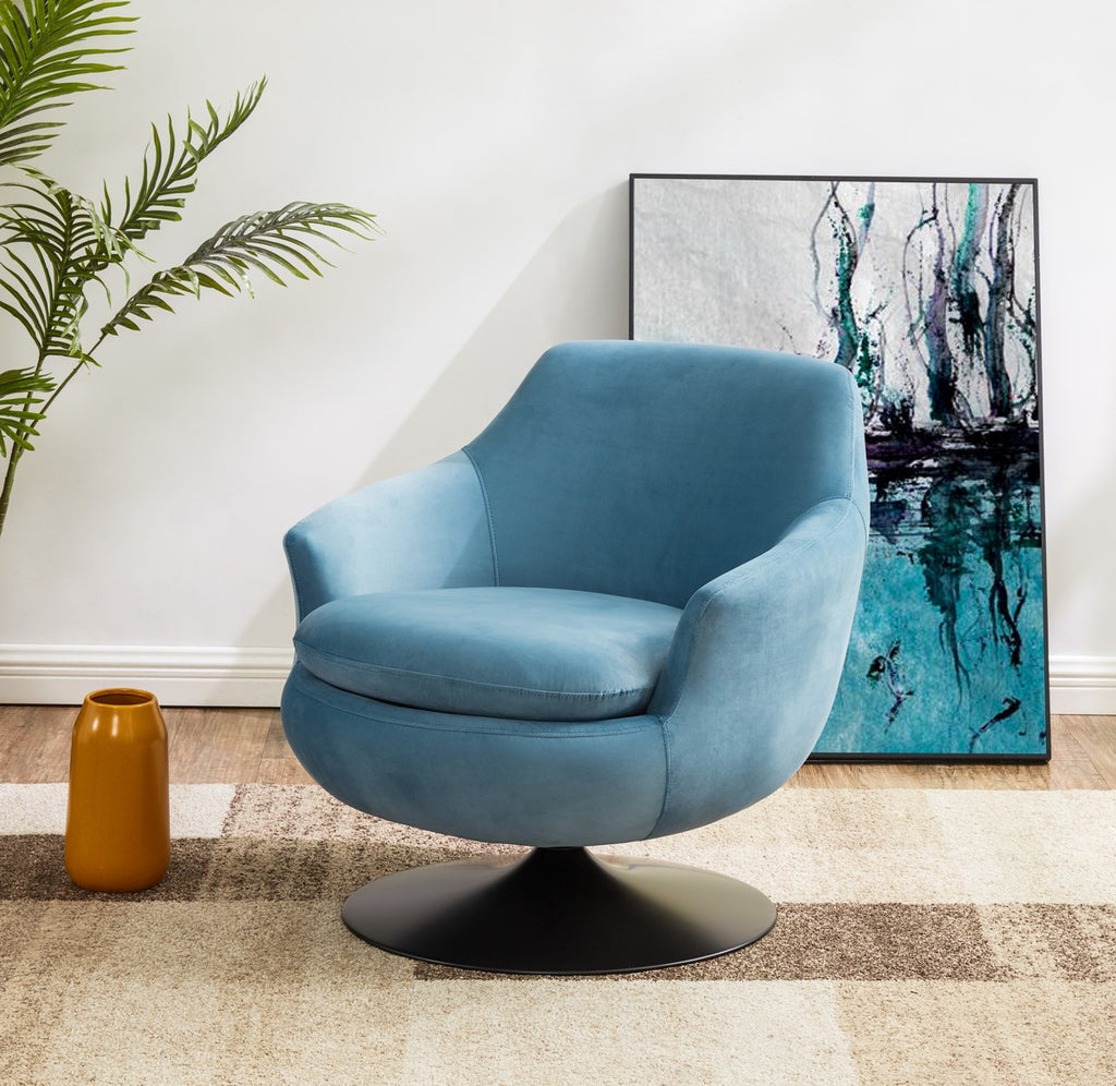 Citine Velvet Swivel Accent Chair - Light Blue / Black