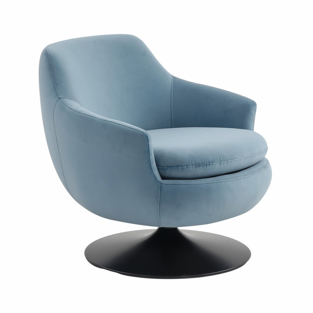 Citine Velvet Swivel Accent Chair - Light Blue / Black