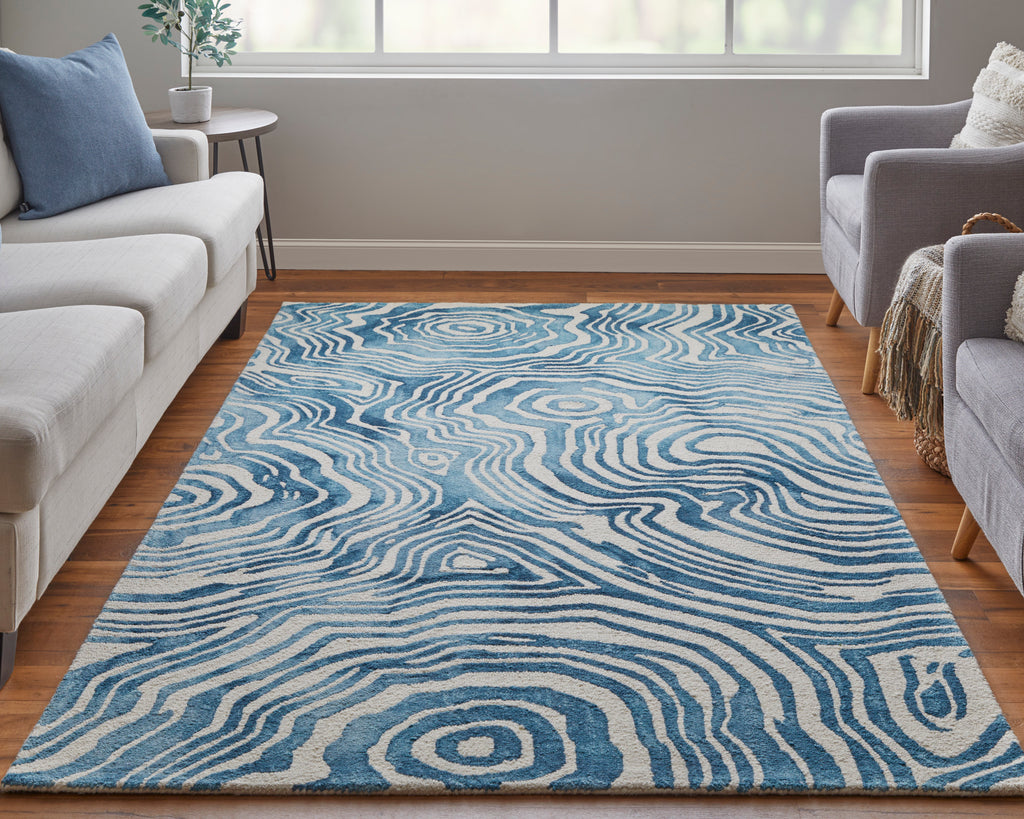 Lorrain Modern Abstract Blue Ivory Area Rug (8' x 11')