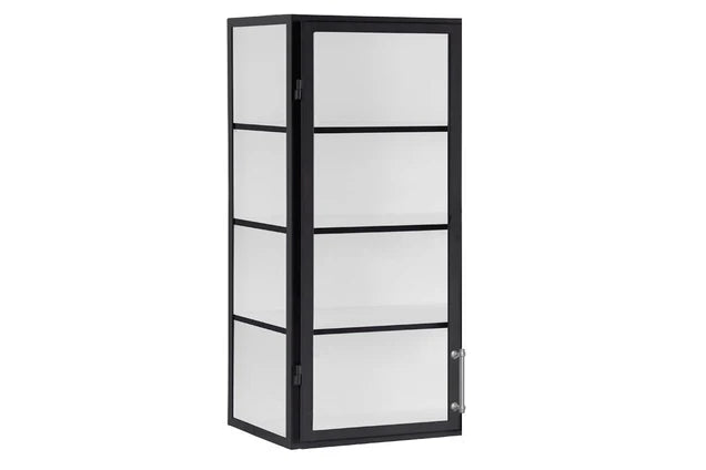 Black Wall Hanging Glass Display Cabinet, Right Side Hinge, 24"