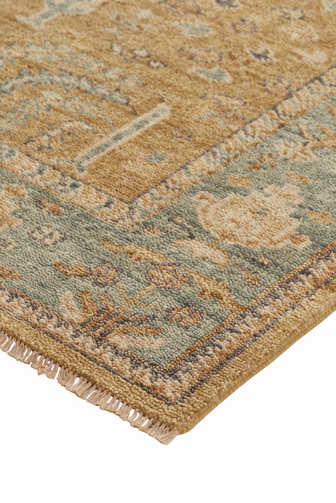 Carrington Traditional Oriental Gold Blue Gray Area Rug (5'6" x 8'6")