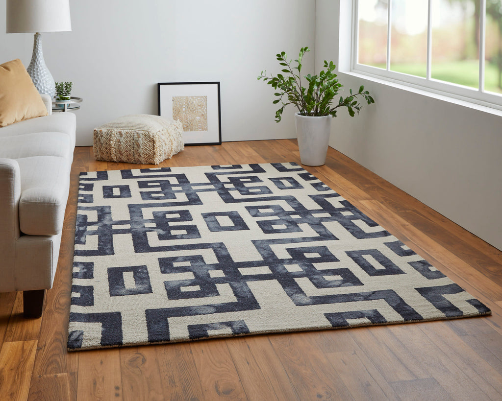 Lorrain Modern Geometric Ivory Black Area Rug (3'6" x 5'6")