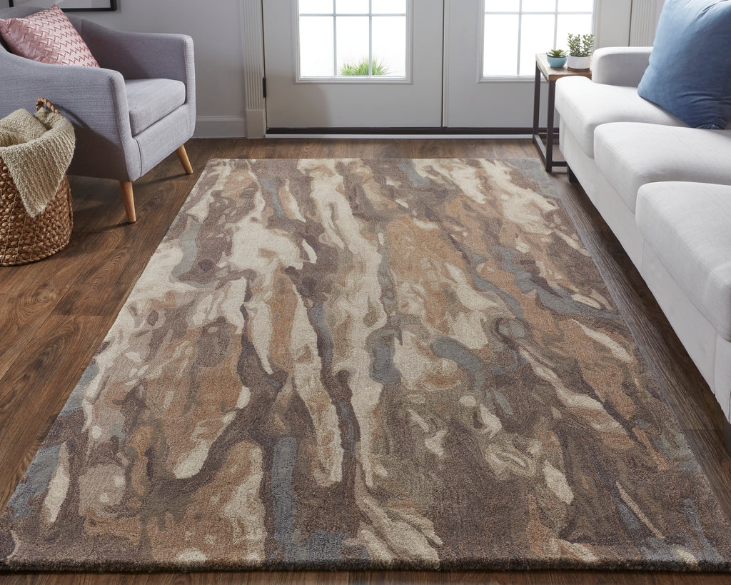 Amira Transitional Abstract Brown Gray Tan Area Rug (3'6" x 5'6")