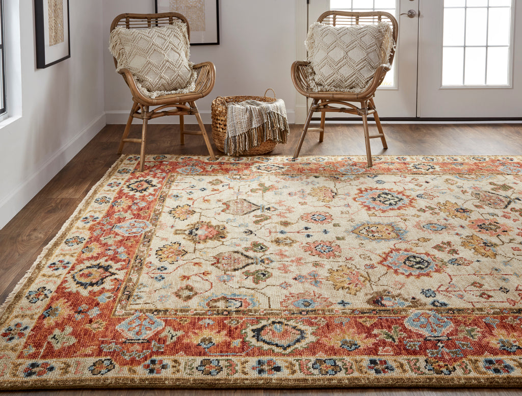 Carrington Traditional Oriental Ivory Red Blue Area Rug (3'6" x 5'6")