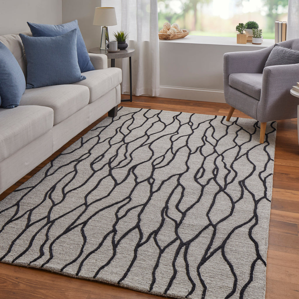 Enzo Transitional Abstract Ivory Black Taupe Area Rug (5' x 8')