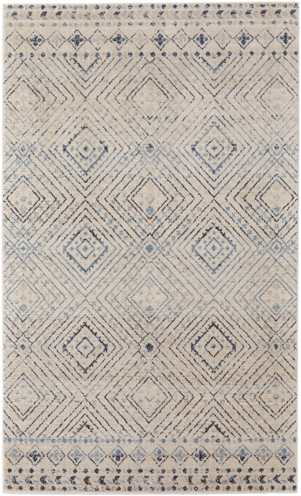 Camellia Transitional Geometric Ivory Blue Gray Area Rug (8' x 10')