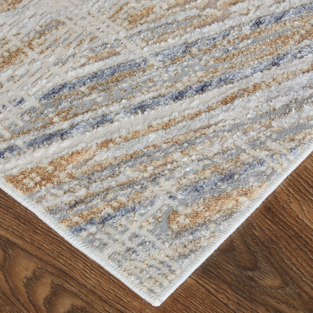 Laina Transitional Abstract Tan Ivory Gray Area Rug (3' x 10')