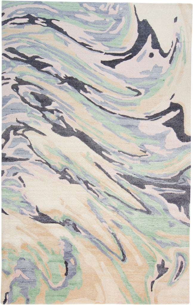 Dryden Transitional Abstract Ivory Green Blue Area Rug (3'6" x 5'6")