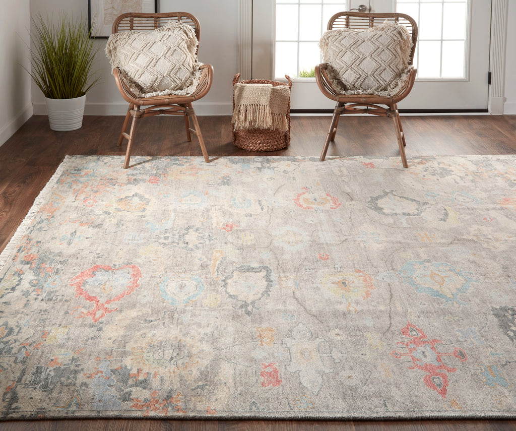 Noris Transitional Distressed Taupe Gray Red Area Rug (7'9" x 9'9")