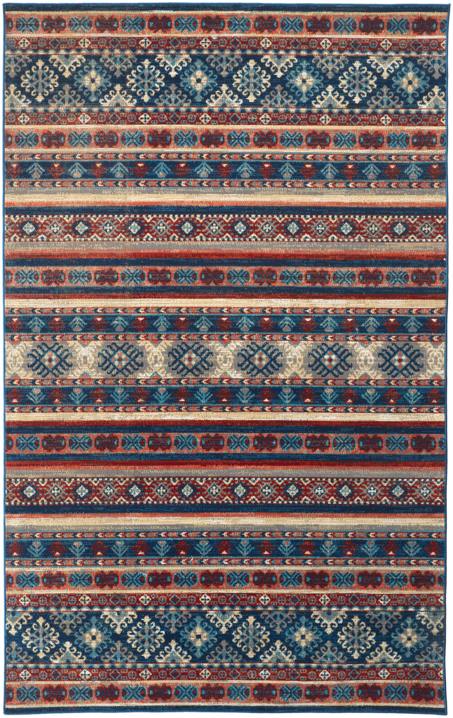 Nolan Transitional Diamond Blue Red Ivory Area Rug (5' x 8')