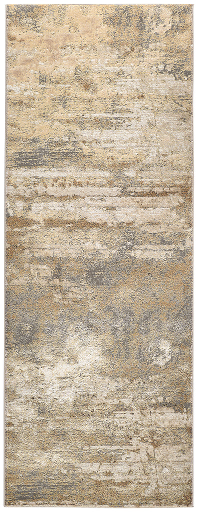 Aura Modern Abstract Ivory Gold Gray Area Rug (2'10" x 7'10")