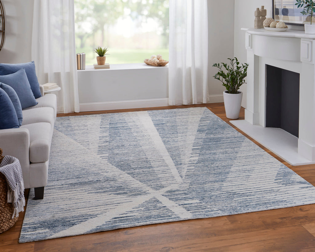 Brighton Modern Abstract Ivory Blue Silver Area Rug (2' x 3')