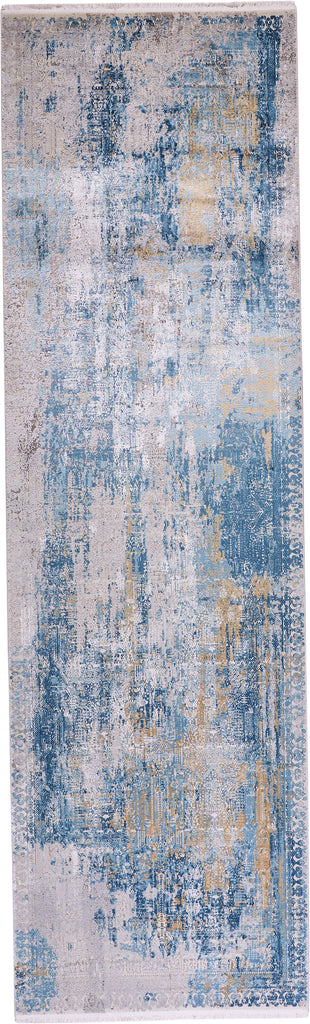 Cadiz Modern Abstract Blue Gray Gold Area Rug (3'1" x 10')