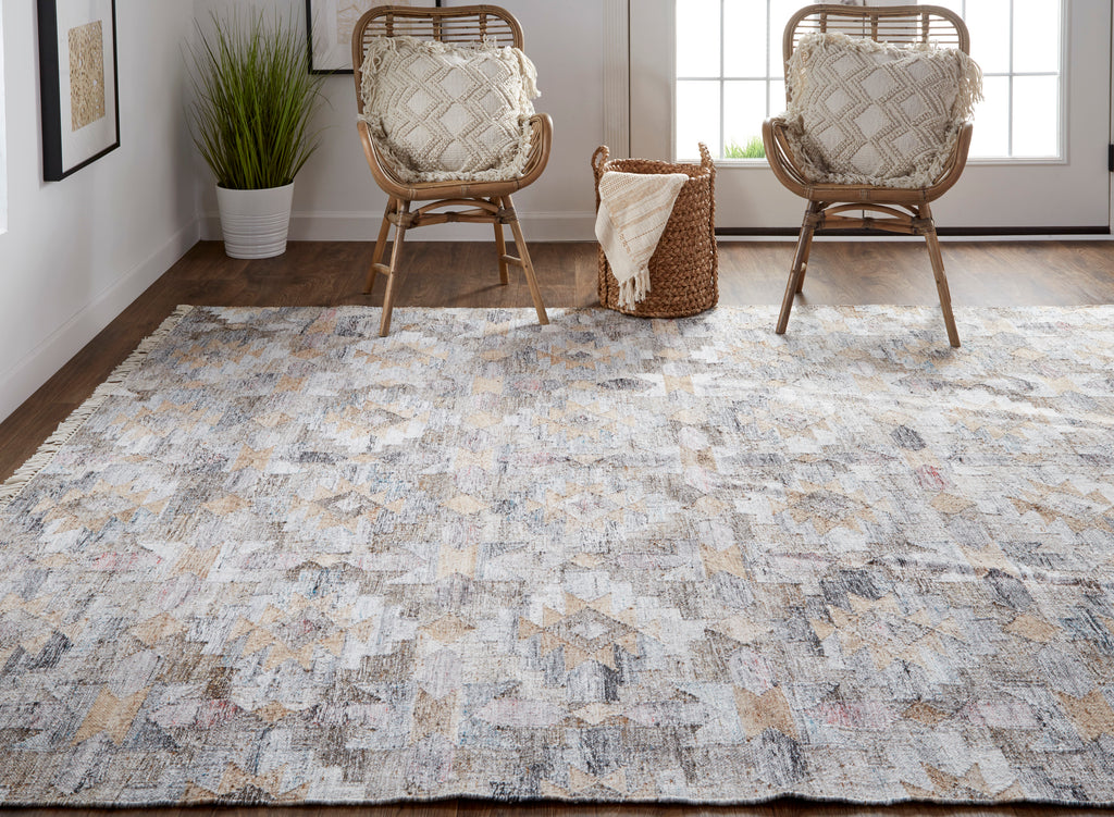 Beckett Transitional Moroccan Taupe Gray Blue Area Rug (5' x 8')