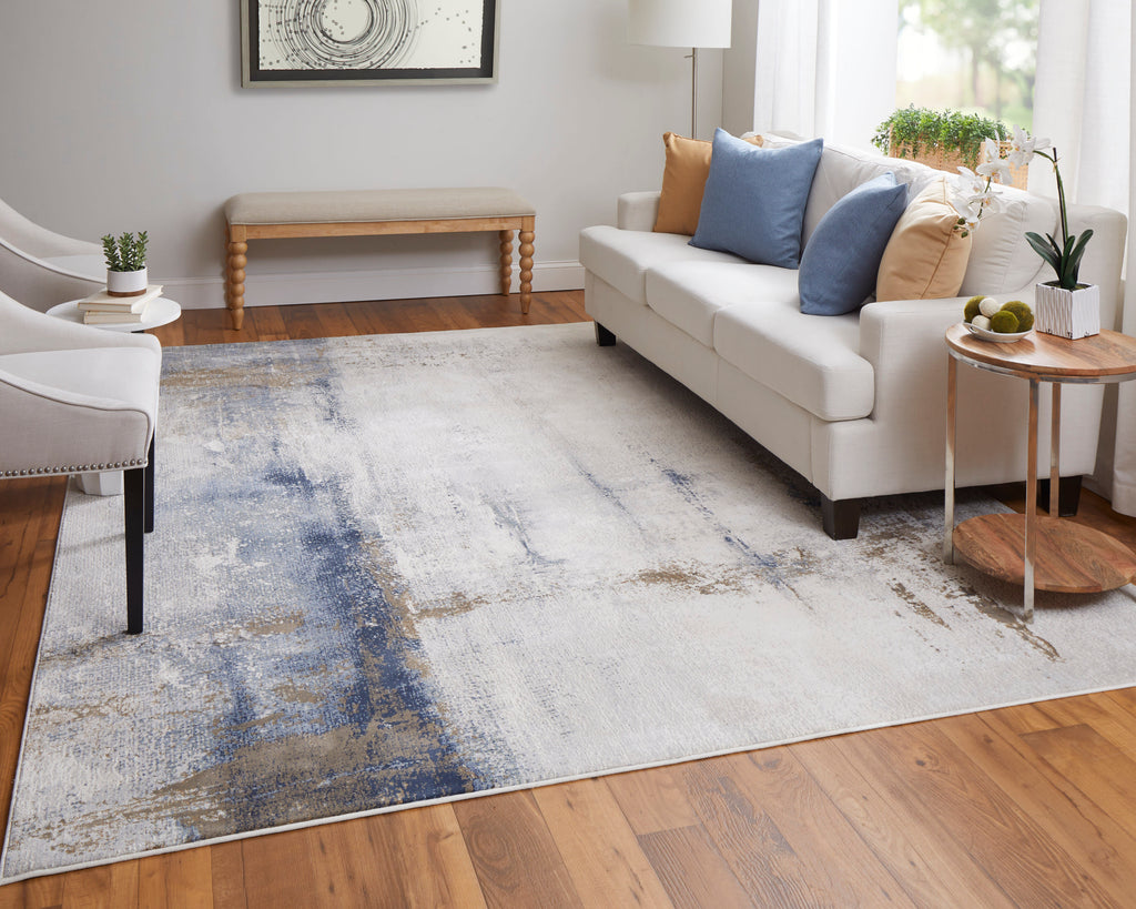 Clio Modern Abstract Ivory Blue Brown Area Rug (2' x 3')