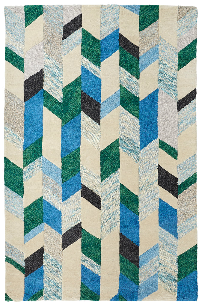 Caspian Transitional Chevron Ivory Blue Green Area Rug (5' x 8')