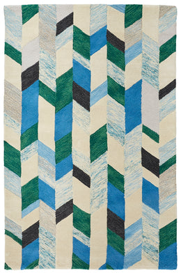 Caspian Transitional Chevron Ivory Blue Green Area Rug (2'6" x 8')