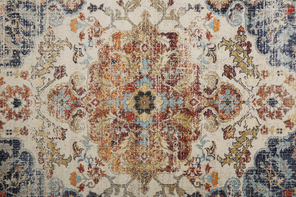 Bellini Transitional Medallion Ivory Gold Blue Area Rug (5'3" x 7'6")