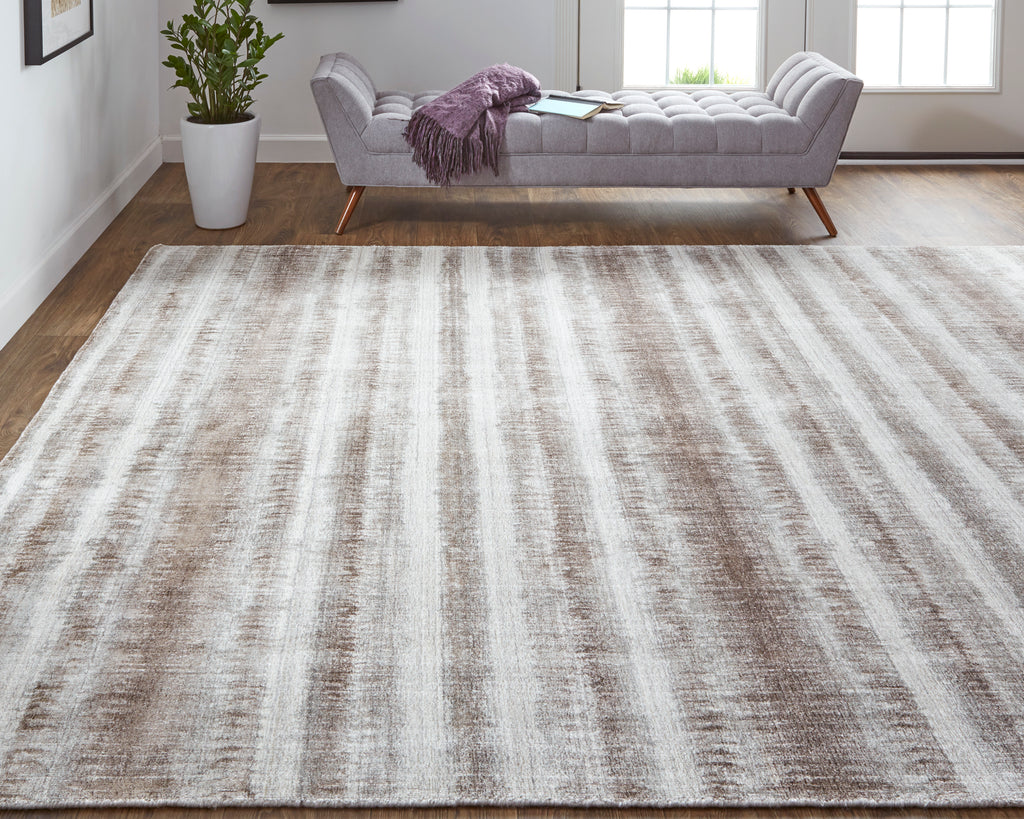 Mackay Transitional Stripes Tan Ivory Brown Area Rug (8' x 10')