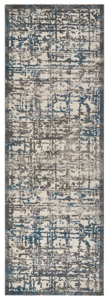 Akhari Transitional Abstract Gray Ivory Blue Area Rug (2'10" x 7'10")