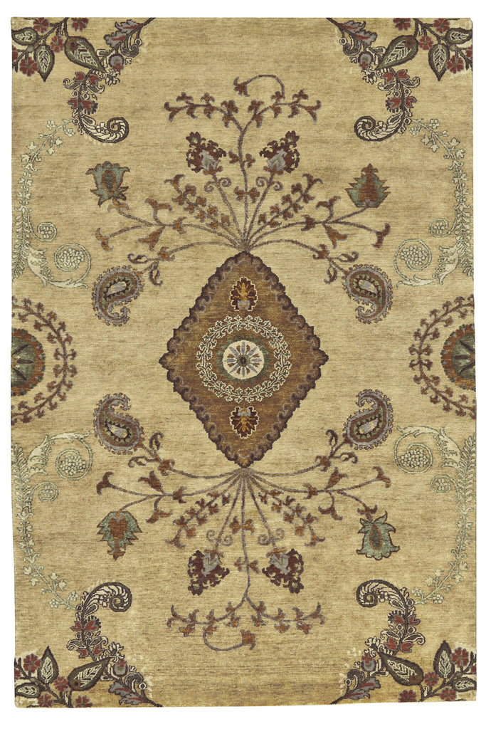 Vardo Transitional Damask Taupe Brown Green Area Rug (2' x 3')