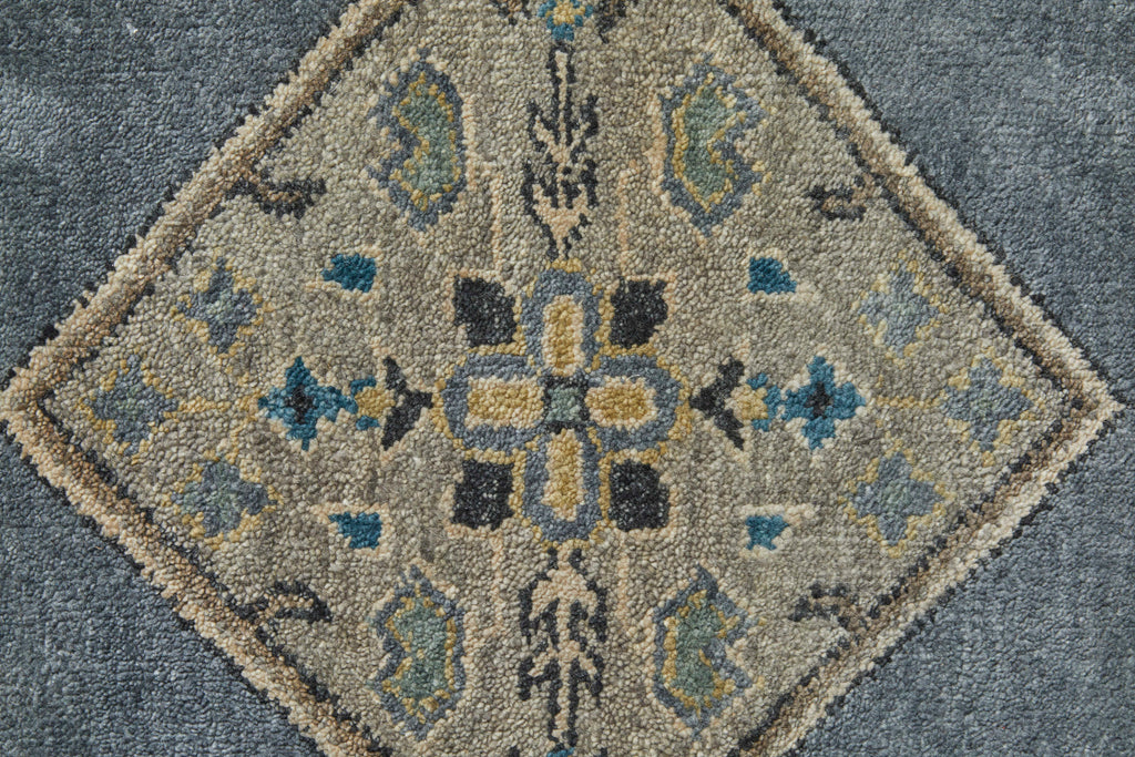 Ustad Traditional Diamond Blue Gray Taupe Area Rug (9'6" x 13'6")