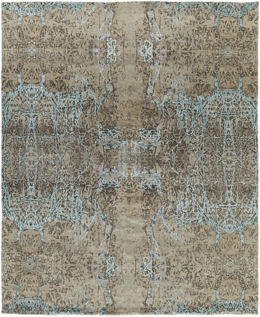 Adira Modern Abstract Taupe Brown Blue Area Rug (2' x 3')