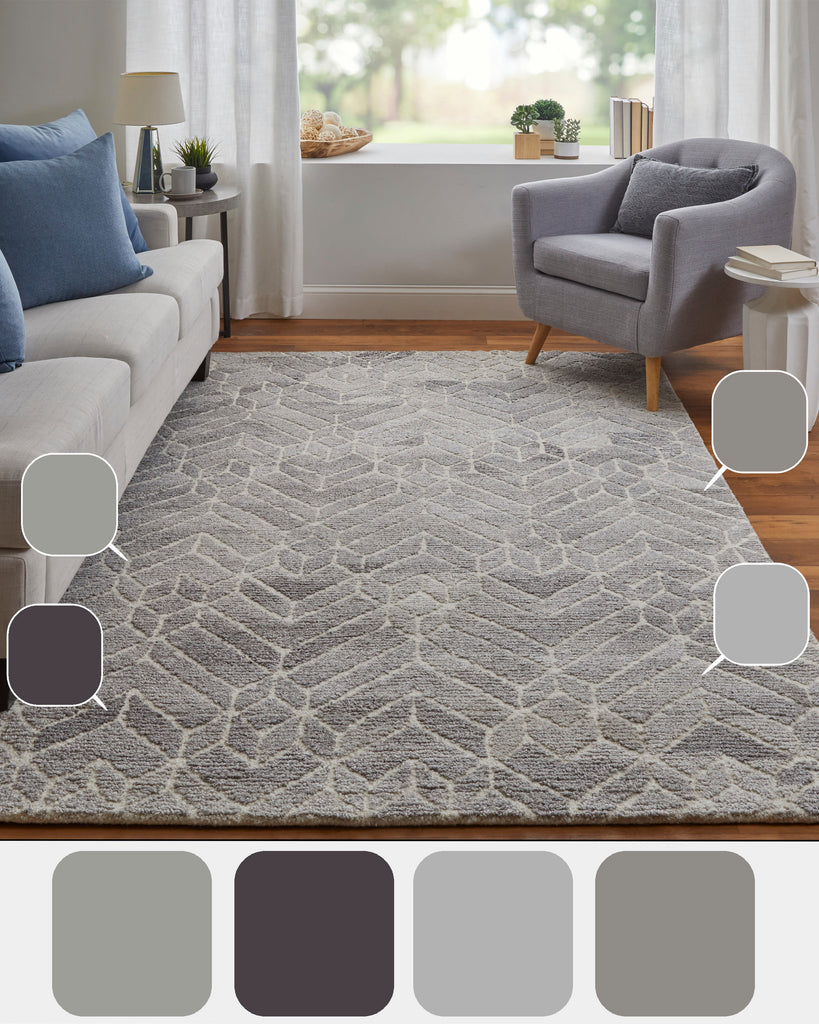 Asher Transitional Geometric Taupe Gray Ivory Area Rug (2' x 3')