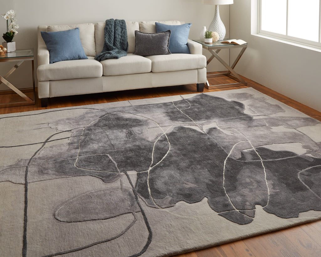 Anya Transitional Abstract Ivory Gray Taupe Area Rug (5' x 8')