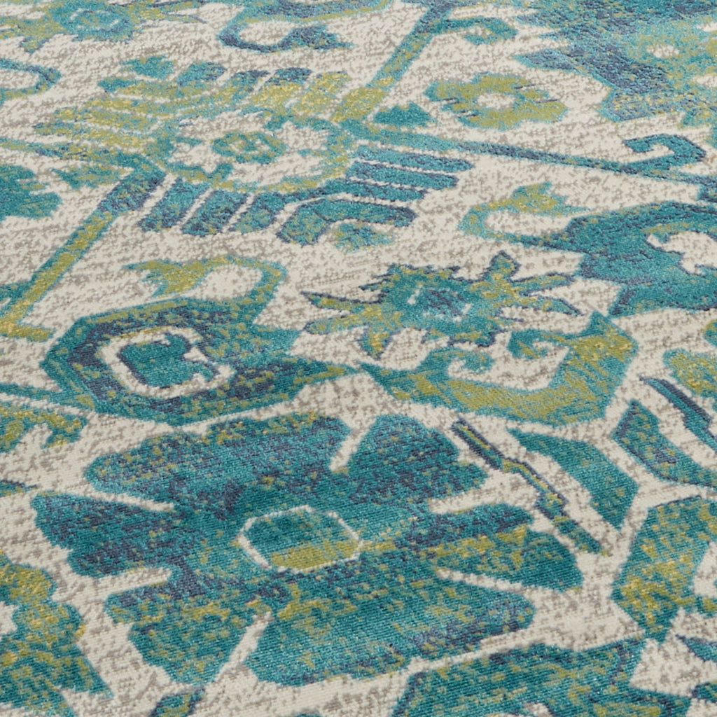 Foster Transitional Oriental Green Blue Area Rug (10' x 13'2")