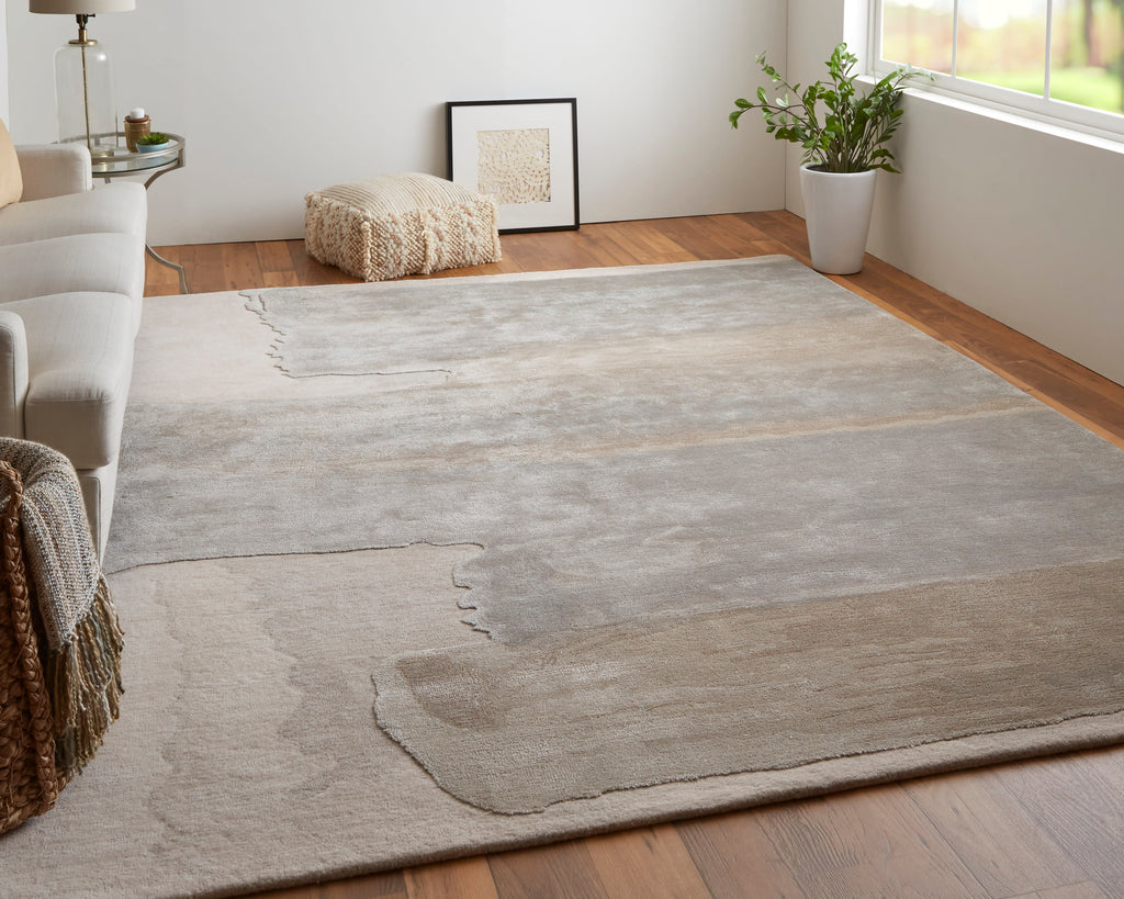 Anya Transitional Abstract Ivory Gray Area Rug (2' x 3')