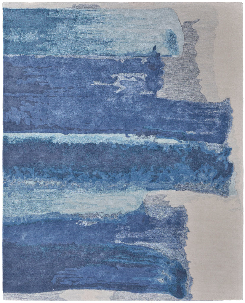 Anya Transitional Abstract Blue Ivory Area Rug (12' x 15' / Pattern 2)