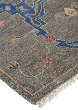 Bhatia Traditional Floral Botanical Gray Blue Red Area Rug (11'6" x 15')