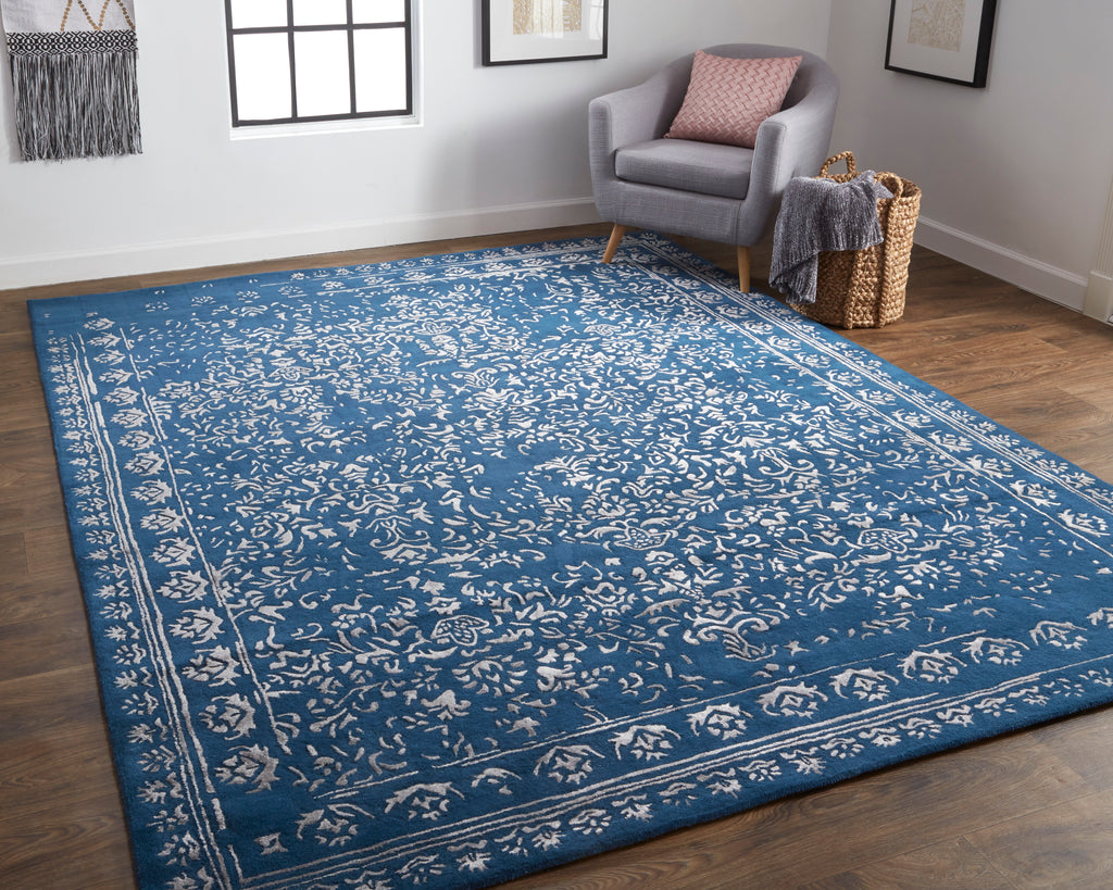 Bella Transitional Oriental Blue Silver Area Rug (8' x 10')