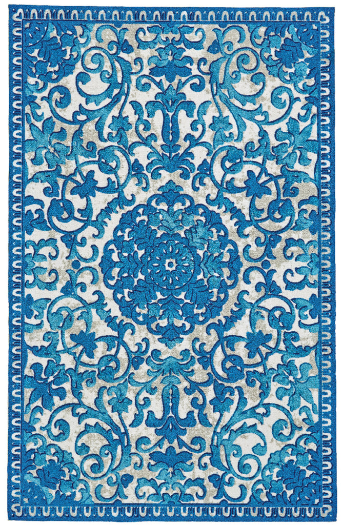 Hydra Transitional Medallion Blue Ivory Area Rug (8' x 11')