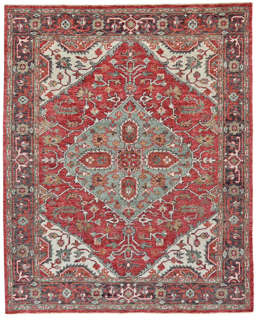 Piraj Traditional Medallion Red Gray Ivory Area Rug (5'6" x 8'6")